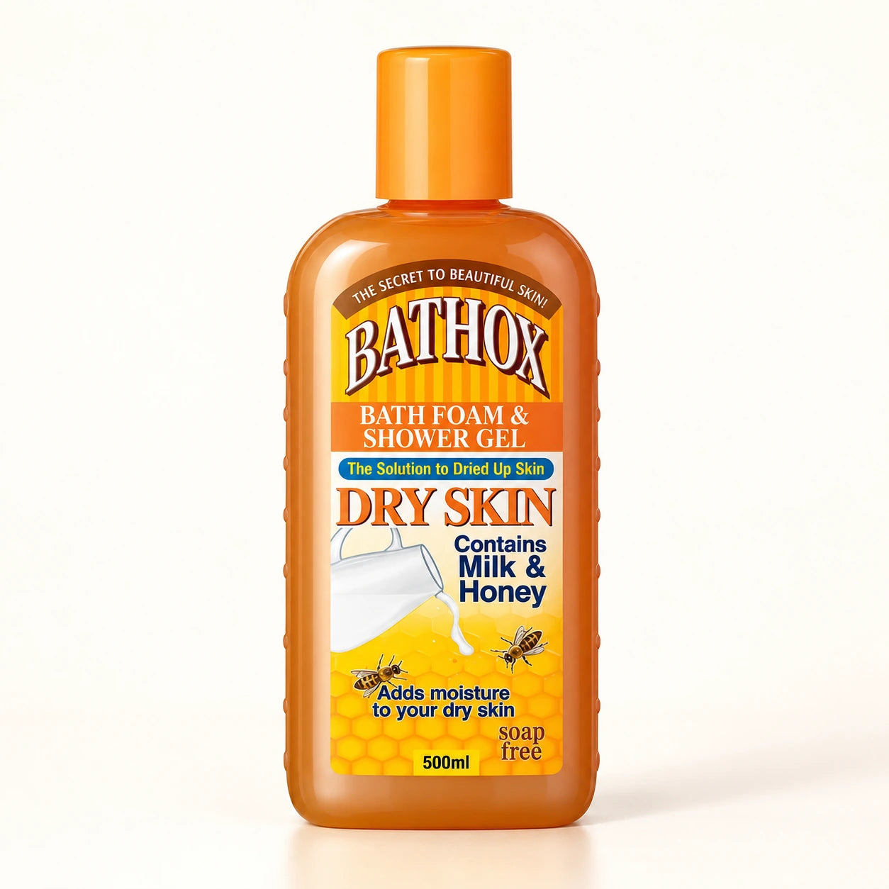 Restored heritage Bathox Milk & Honey Dry Skin shower gel bottle.
